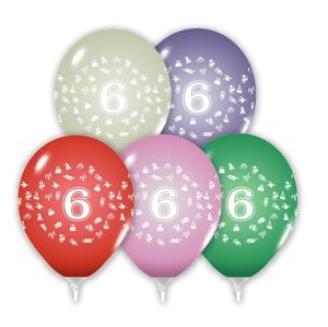 Balóny 30 cm s číslom 6 - 5 ks