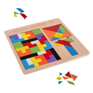 Drevená skladačka 3v1: Tetris, Tangram a T