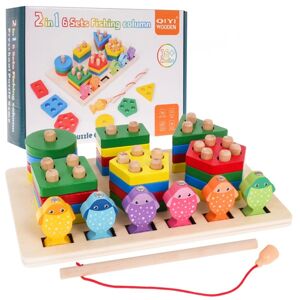 Drevená vzdelávacia hračka 2v1: Senzorické puzzle + lovenie rybiek