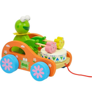 Drevené auto žabka - hračka na ťahanie