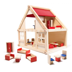 Drevený domček pre bábiky s doplnkami
