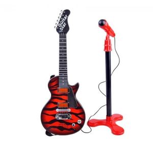 Elektrická rocková gitara s mikrofónom: červená
