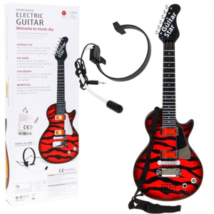 Elektrická rocková gitara so slúchadlami červená