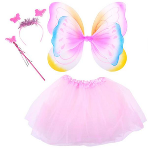 Kostým motýlia víla s krídlami ružovo-žltý