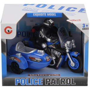 Policajná motorka s jazdcom a postranným vozíkom